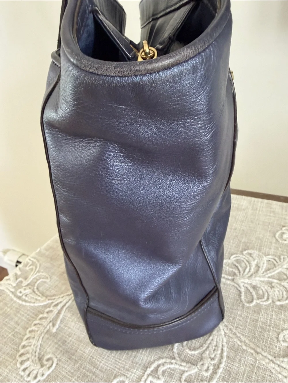 Coach Blue Leather Taylor North/South Tote Bag with Gold Tone Hardware